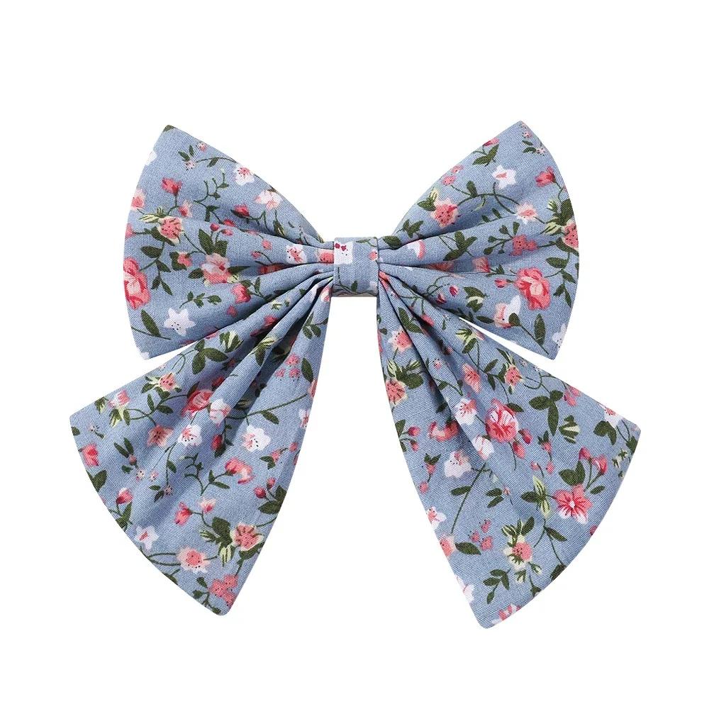 Elegant Floral Cotton Kids Bows Spring Butterfly Hair Clip Print Barrette For Women Girls Sweet Hairpin Accessories