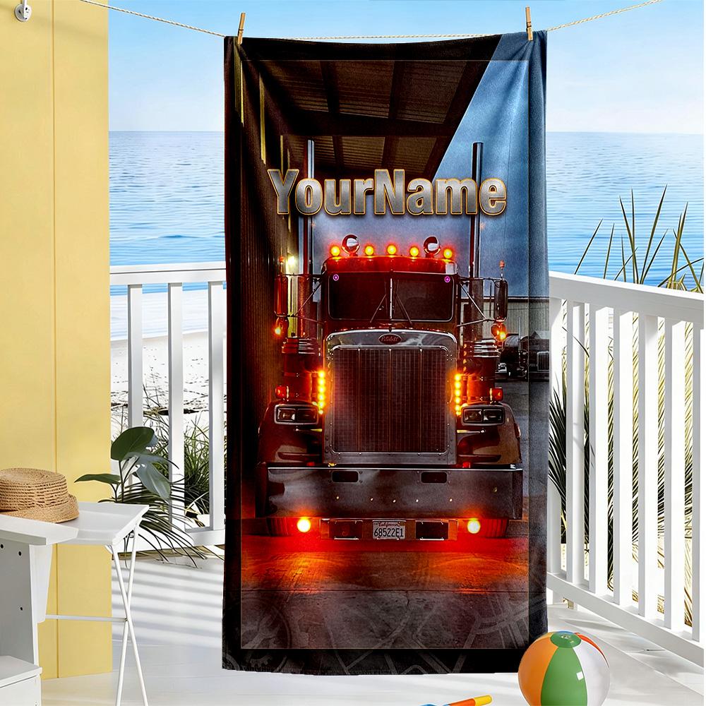 Peterbilt Heavy Trucks Customized Name Beach Towel Soft Durable Quick-Dry Portable for SwimmingBeachCamping Travel Beach AccessoriesGym