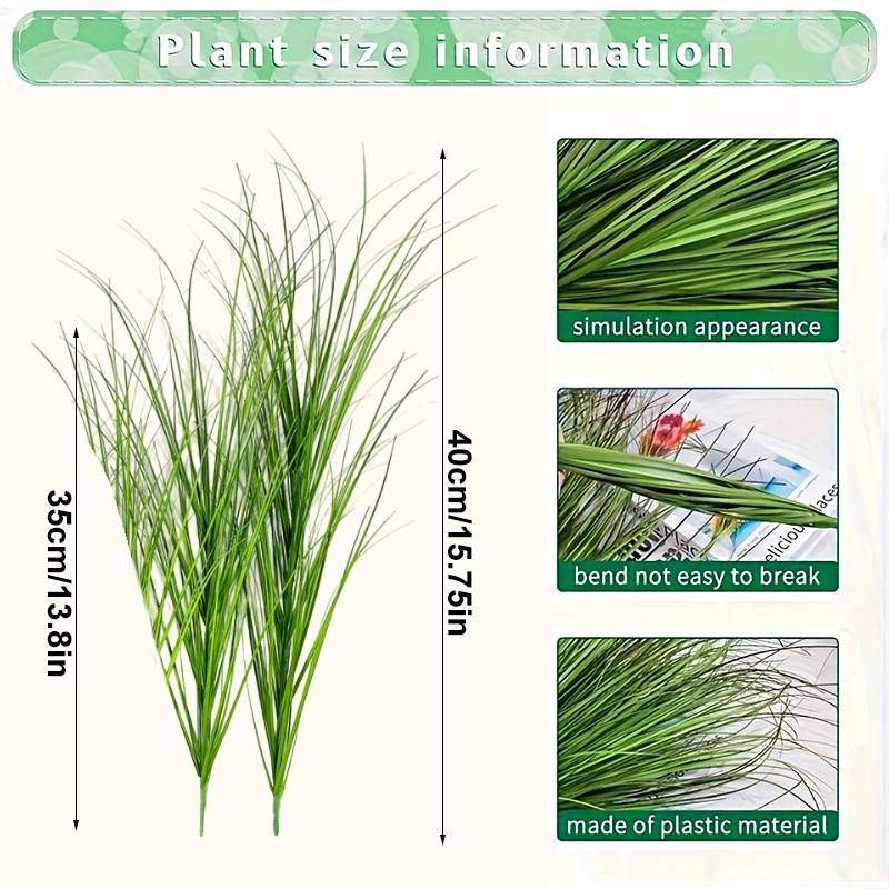16PC Lush Green Outdoor Faux Shrubs Home Decor Fake Tall Grasses Home Office Decor Realistic Plastic Plants Indoor 3 Sizes