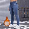 Women's Mid Rise Skinny Jeans Slim Fit Private Noble Fleece Lined Winter Women Denim Trousers