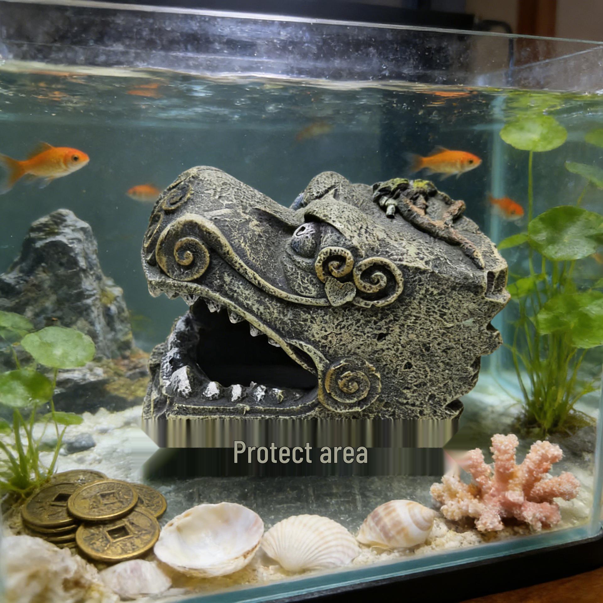 Dragon Shape Fish Tank Rockery: Antique Hexagonal Micro Landscape Scenery.
