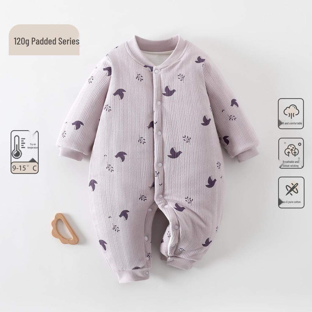 Unisex A-Class Pure Cotton Quilted Newborn Jumpsuit - Winter Thickened 120g Baby Wear