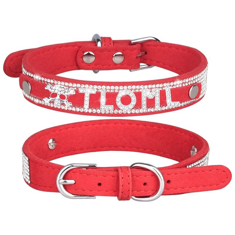 Sparkling Rhinestone Soft Suede Leather Dog Collar Dog Cat Rhinestone Collar Crystal Diamond Pet Dog Puppy Collar