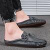 2025 Summer Half Shoes For Men Mules Man Slides Bowknot Slip On Flats Men Driving Shoes Leather Semi-Drag Loafers Slippers