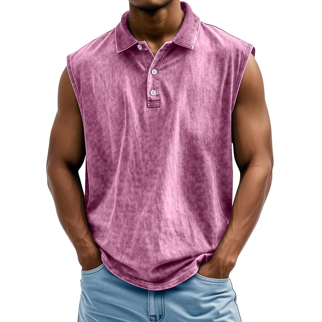 Men's Summer Solid Color Sports Buttons Lapel Vest Men's Sports Casual Vest