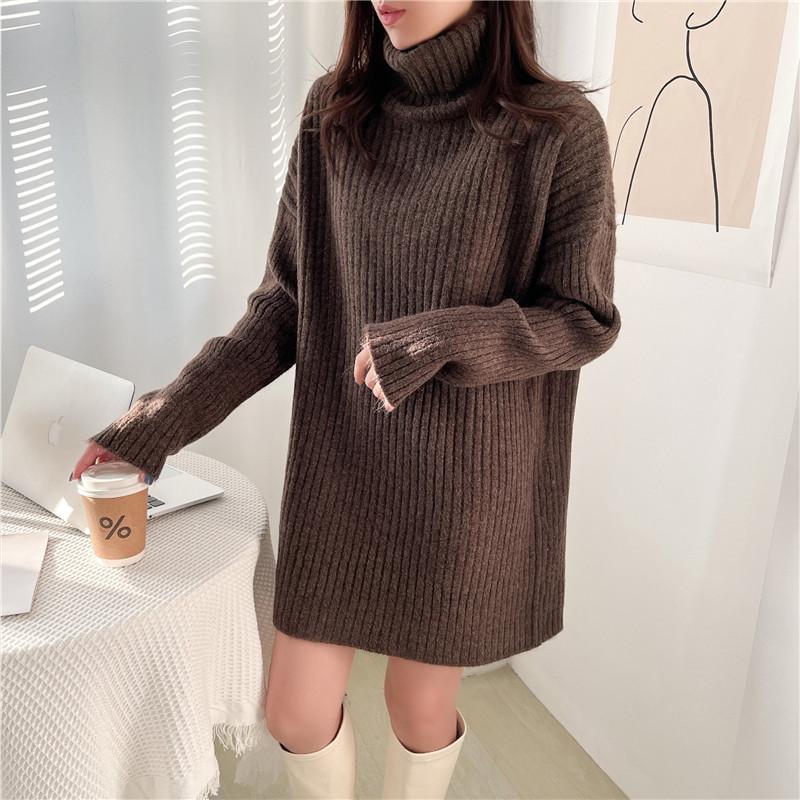 Autumn Winter High Collar Loose Casual Solid Color Pullover Sweater Women Simple All-match Knitting Top