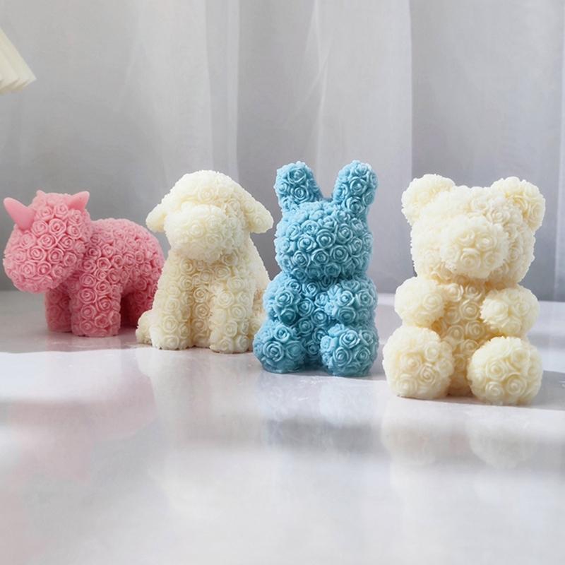 Valentine Silicone Rose Bunny-Mold Aromatherapy Candle Mold Epoxy Animal Plaster Mold for DIY Soap Present Candle Making