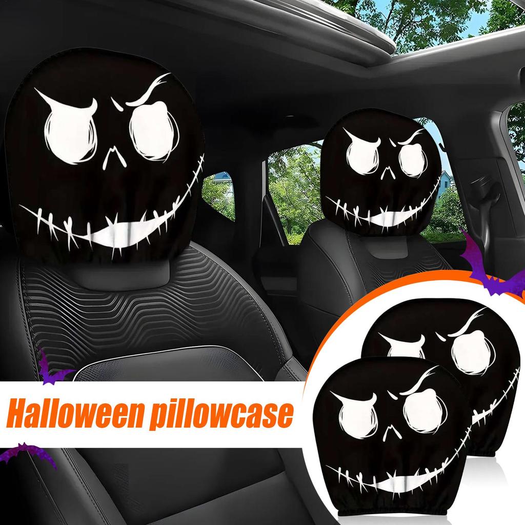 Car Seat Headrest Cover 2 Pieces Halloween Car Seat Rest Cover Protector Decorative Accessories For Automotive SUV Road Trip
