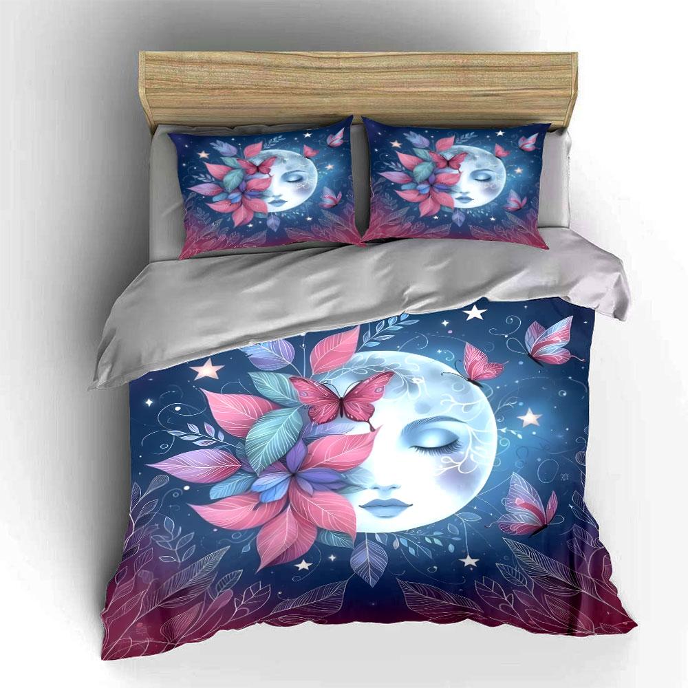 "Floral Moon and Butterfly Design" Exquisite Three-piece Bedding Set Gift for Kids and Adults