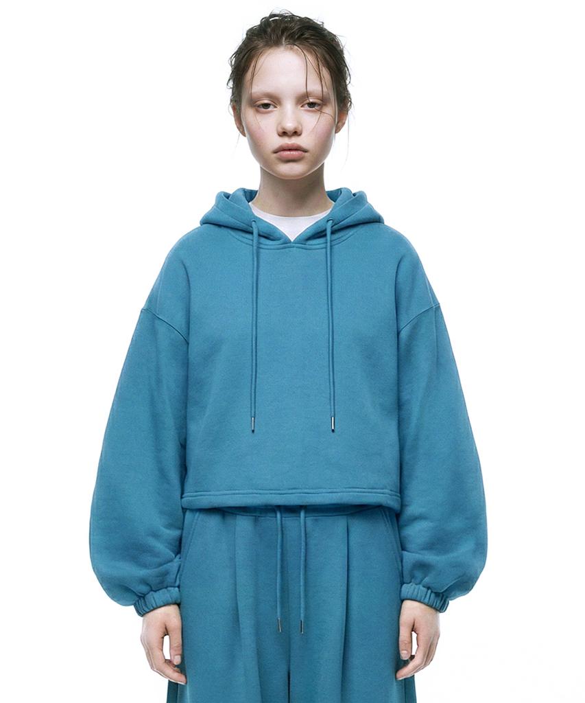 String Oversized Crop Hoodie - Peacock Green