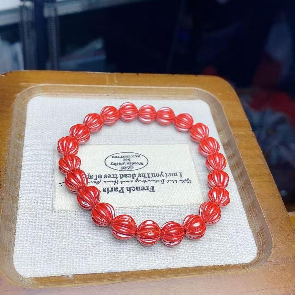 Medium Imperial Sand Pumpkin Bead Bracelet: Women's Cinnabar Zodiac Luck Red Bracelet Ornament