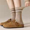 Socks Double Needle Boneless Medium Tube Socks Season Warm Wool Socks Retro Striped Versatile Pile Socks Women'S