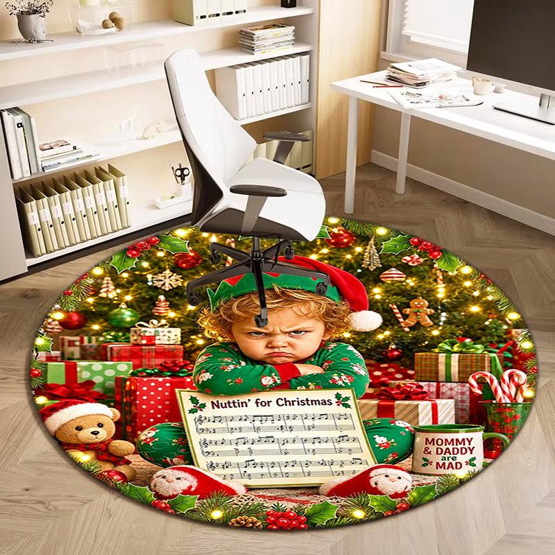 Cute Christmas Day Gift Bell Santa Claus Snowman Christmas Tree round rug Home Soft Decorative Anti slip Chair Mat Carpet Outdoor Floor Mat Carpet 95