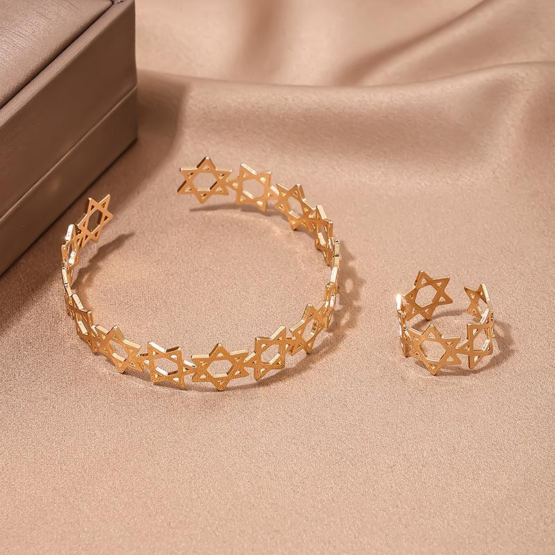 

Elegant minimalist metal hollow star women s ring bracelet gift jewelry set