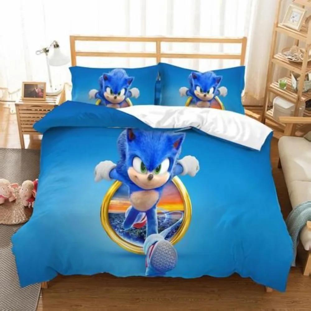 Anime The Movie Sonics Printing Bedding Set Anime Digital Cartoon Hedgehogs Duvet Cover Comforter Bed Youth Kids Girl Boys Gift
