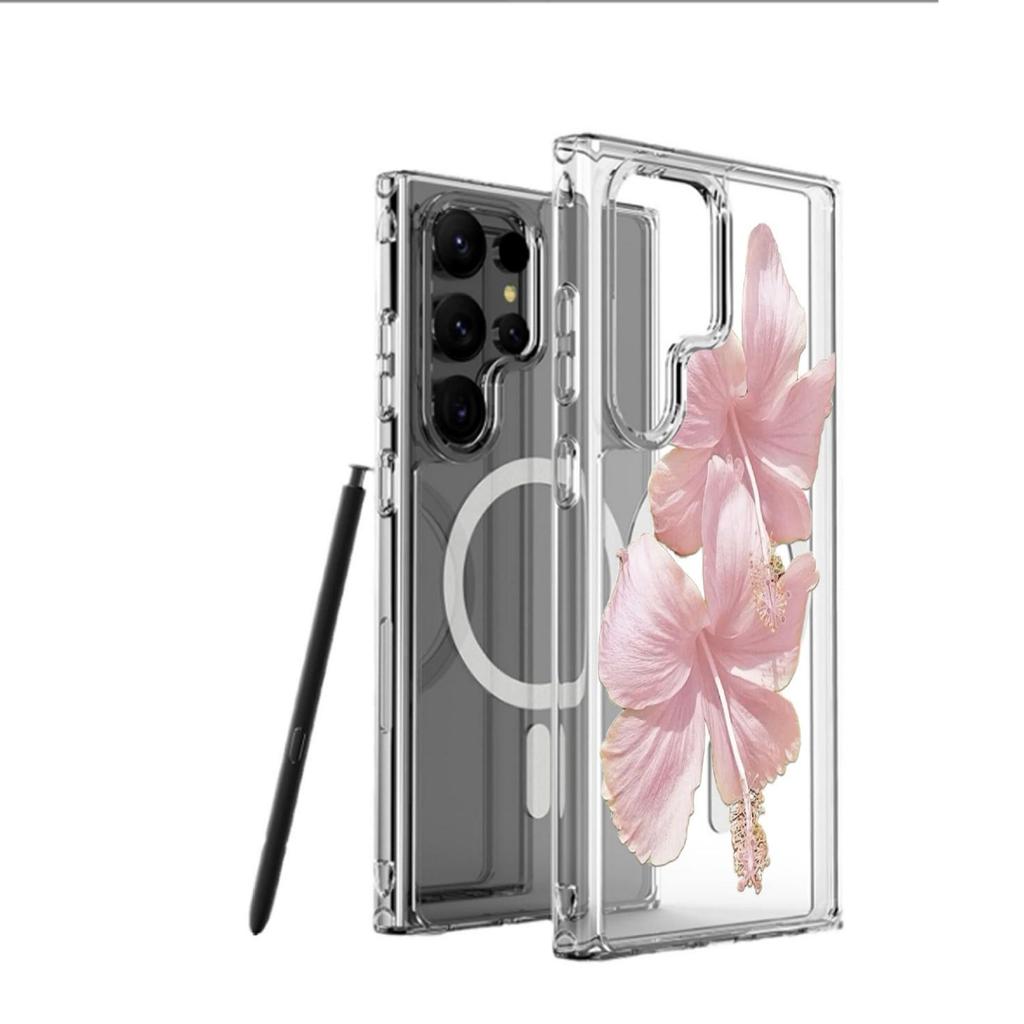 Rosa Blume Magnetische Transparente Hülle für iPhone 15/16/17 Pro Max - Vollständiger Schutz