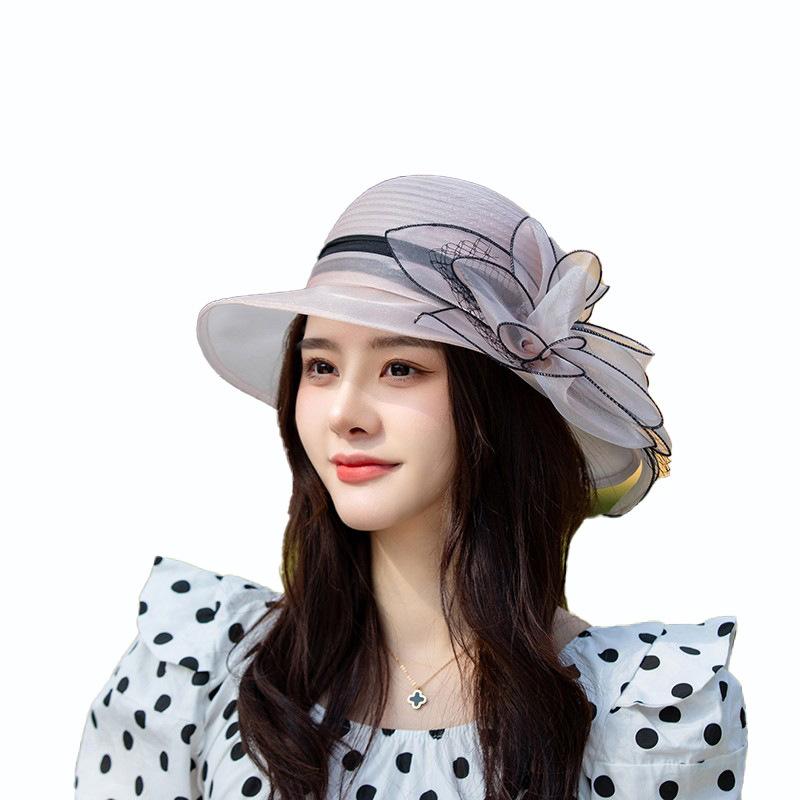 Fashion versatile organza bucket hat women's summer sunscreen face cover sun hat advanced design sense basin hat tide