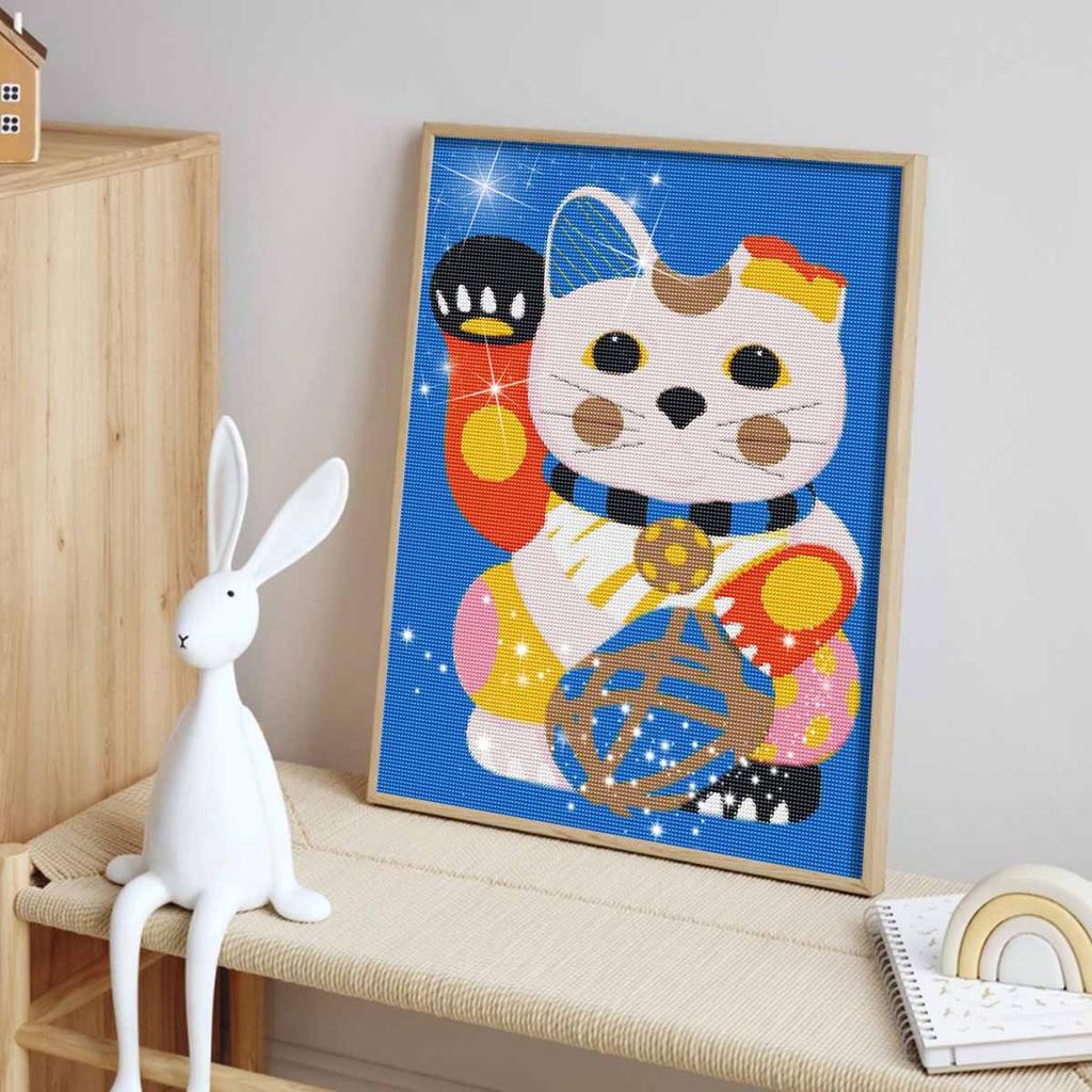 5D FullDrill Round Diamond Painting Kit Lucky Cat for Bedroom Home Decor. Mosaic Craft Wall Art