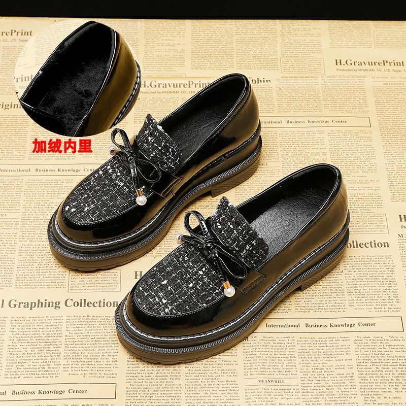 Platform Single Shoes Women's 2025 New Spring and Autumn Versatile Velvet Small Leather Shoes British Muffin Shoes Heightening Loafers