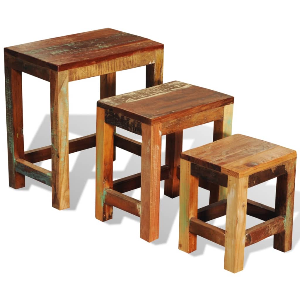Vidaxl Set of 3 Nesting Tables, Solid Reclaimed Wood