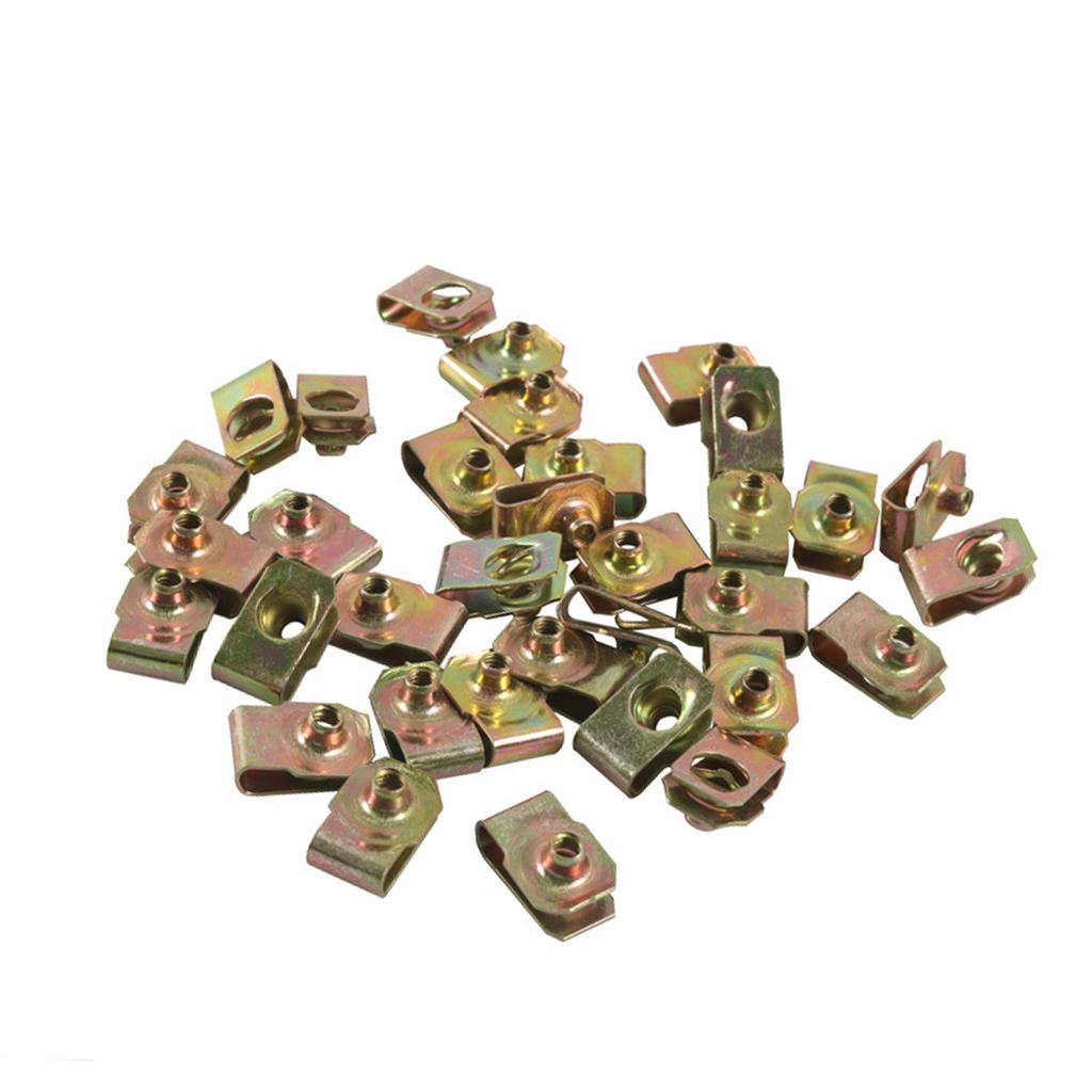 25pcs Metal U-Type Clips with Thread M8/M6/M5/M4 Reed Nuts for Car Motorcycle Scooter ATV U-Style Clip-On Fasteners Nut