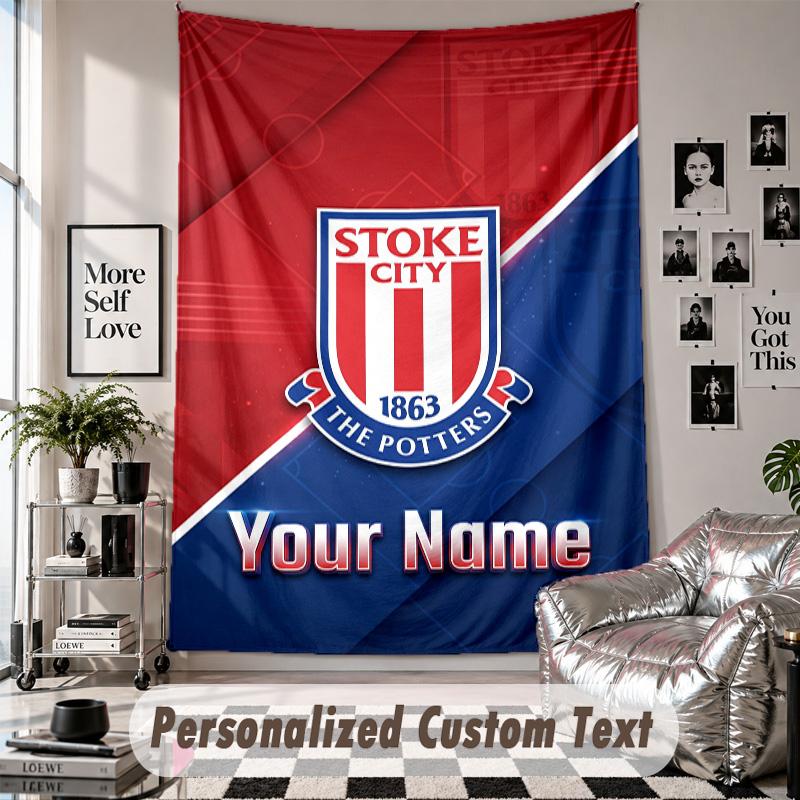 Wall Hanging Tapestry With Custom Name & Text, Stoke City FC Decorative Tapestry For Bedroom