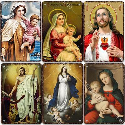 Cristianesimo Vintage Decorativo Metallo Latta Segno Vergine Maria Retro Targa Muro Decorazione Piatto Gesù Bar Pub Club Arte Poster 20x30cm