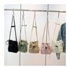 Korean Style Lazy Pleats Drawstring Crossbody Bag Soft Polyester Bucket Shoulder Purse