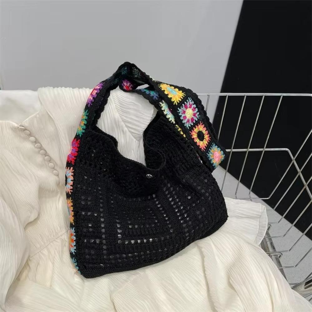 Fashion Large Capacity Women Shoulder Bag Boho Vintage Crossbody Bags Multicolor Floral Crochet Handbag