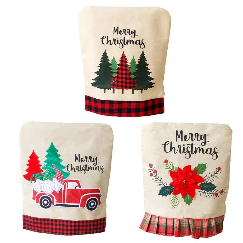 New Christmas Chair and Stool Set Creative Linen Embroidered Chair Cap Scene Layout