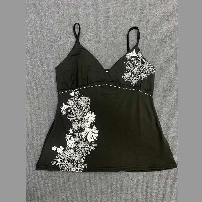 Europäisches und amerikanisches Sommer-Blumendruck V-Ausschnitt Slim Fit rückenfreies Oberteil