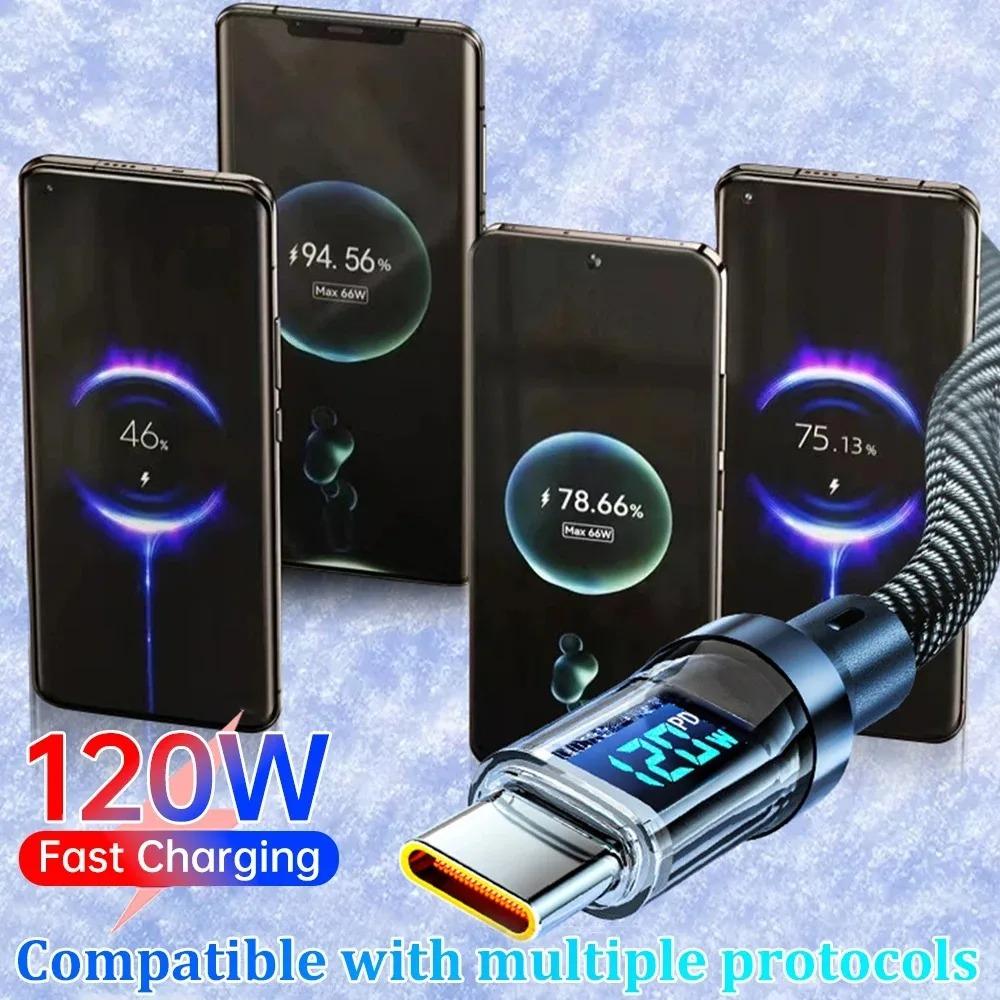 120W Type C To Type C Cable Phone Super Fast Charging Cable With LED Display USB To Type-C Data Cord For Xiaomi Samsung Huawei
