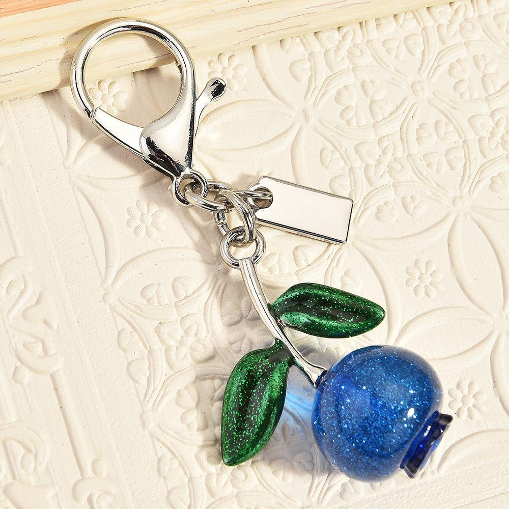 Sweet Simulation Crystal Blueberry Keychain Bag Pendant Three-Dimensional Exquisite Fruit Cherries Car Pendant