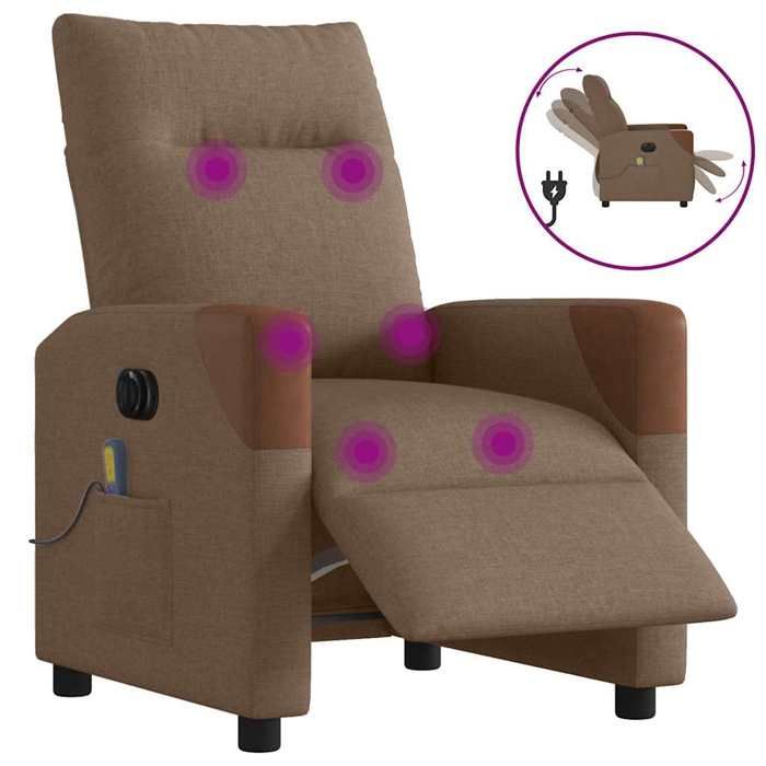 VidaXL Fauteuil inclinable de massage électrique marron tissu 3324001