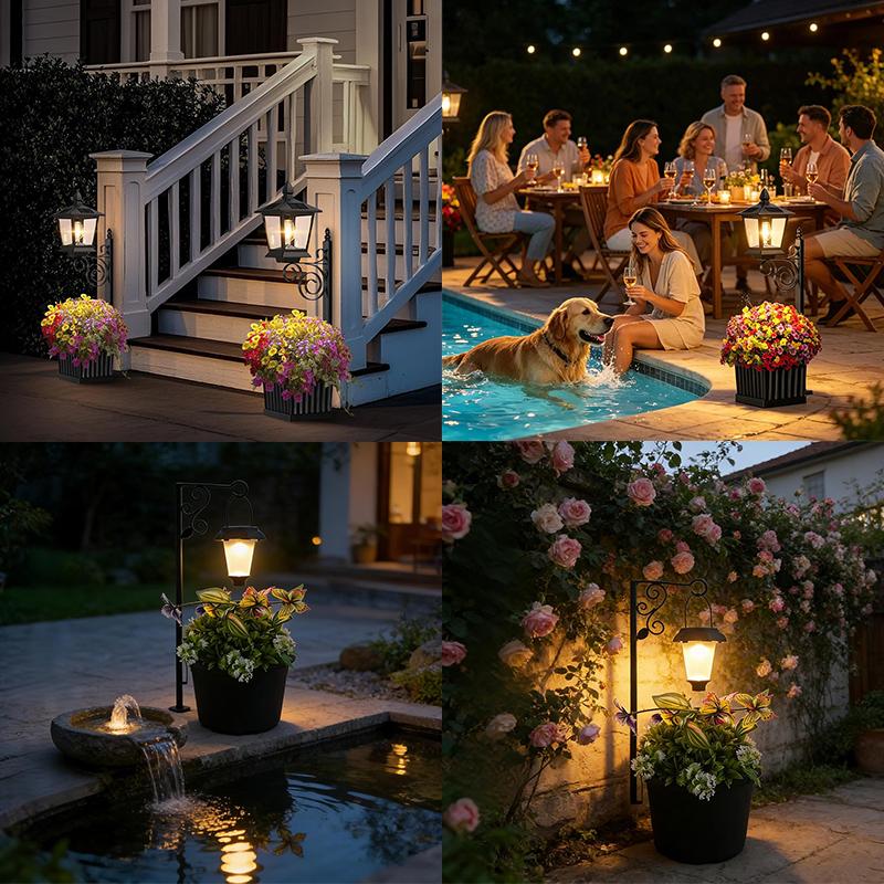 2in1 Solar Light Planter Garden Decor Solar Light with Planter Box Solar Planter Lights Outdoor Flower Lamp for Garden Decor