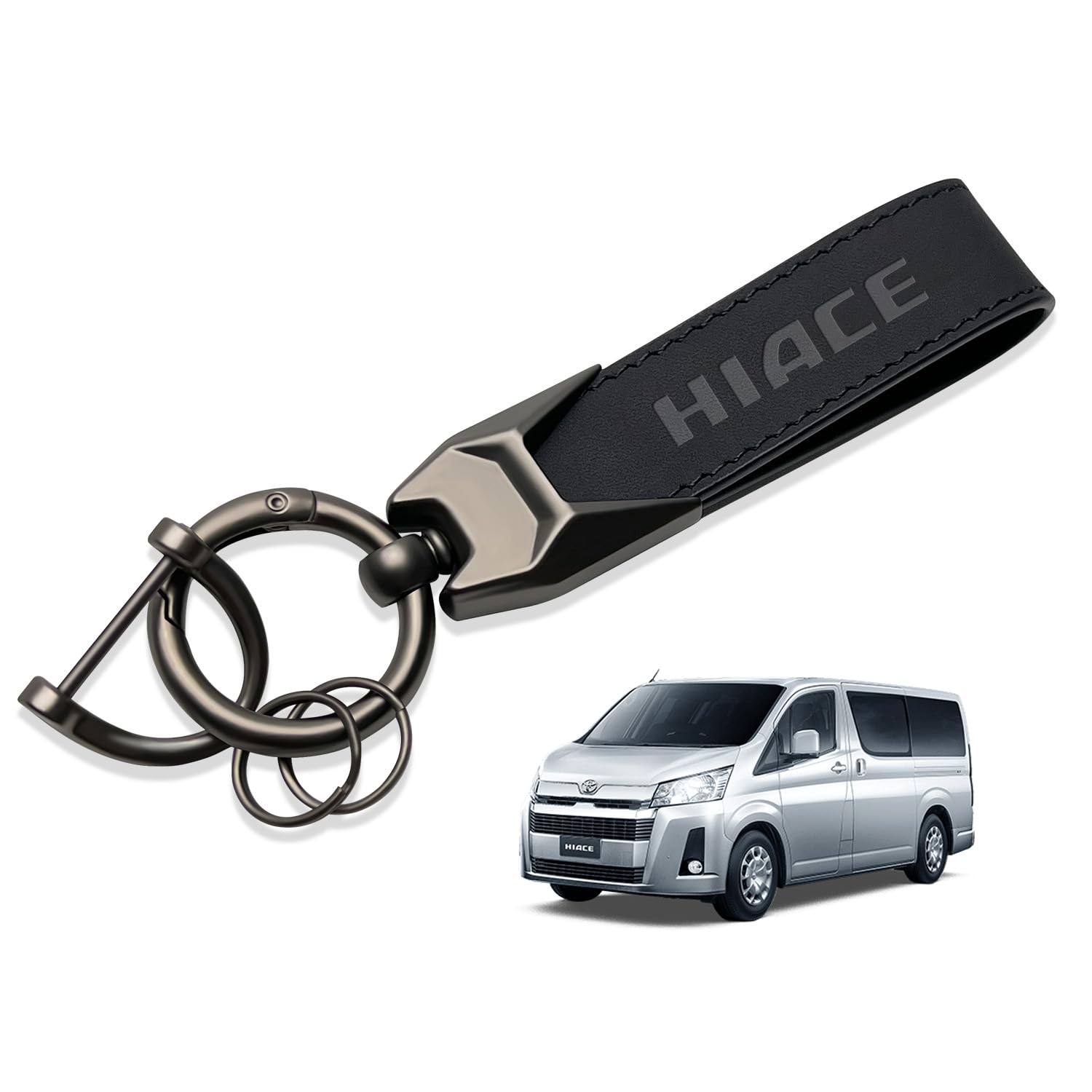 

MiJuduo Совместимый с Toyota Hiace 200 Series Натуральная кожа Держатель для ключей автомобиля Брелок Брелок Ремешок-карабин с тисненым логотипом автомобиля Удобный для чёрный