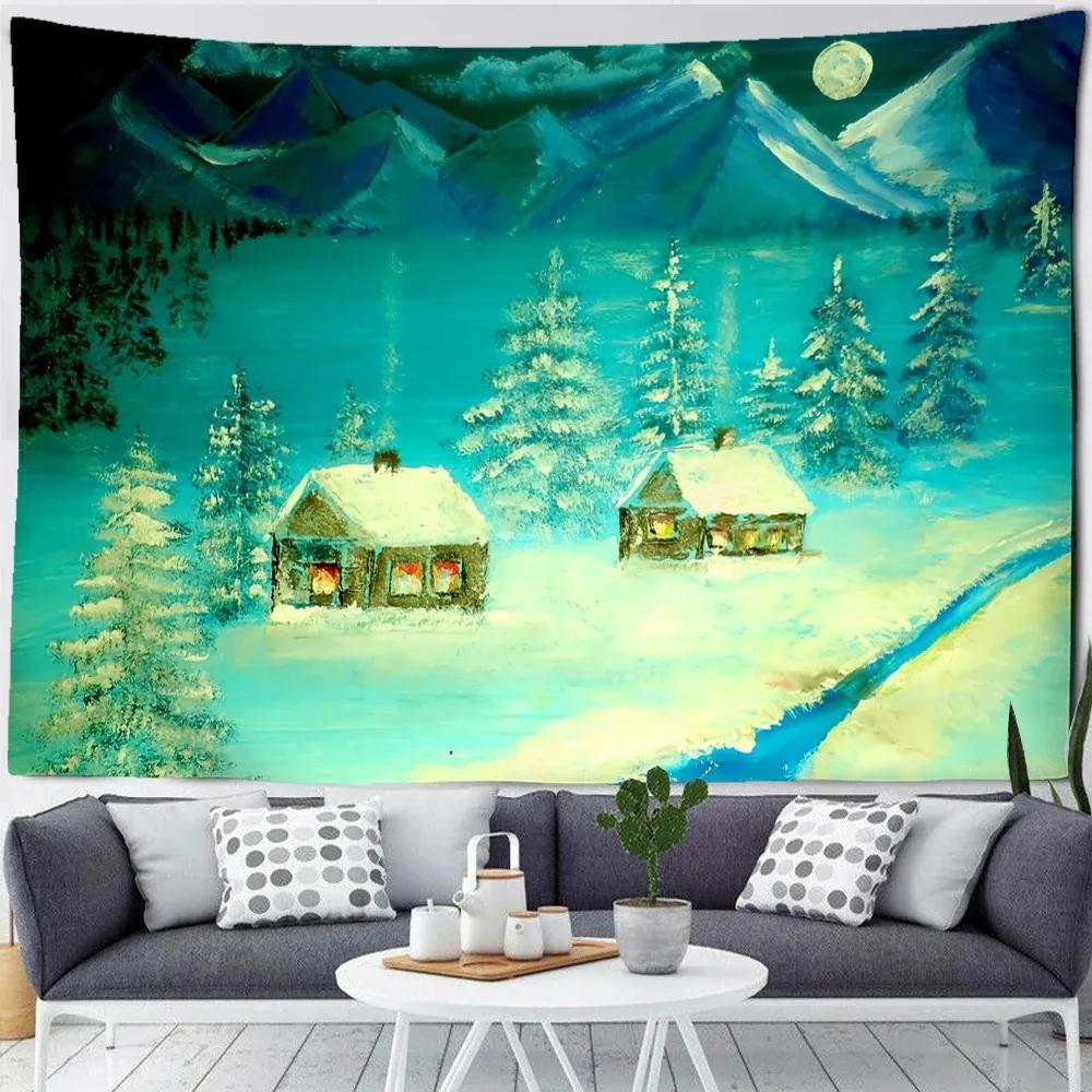 Christmas Snow Forest Scenery Tapestry Bedroom Living Room Home Wall Decoration