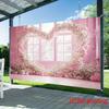 2D Romantic Pink Flower Backdrop - Heart-Shaped Floral Photography Background Banner for Studio Photoshoot