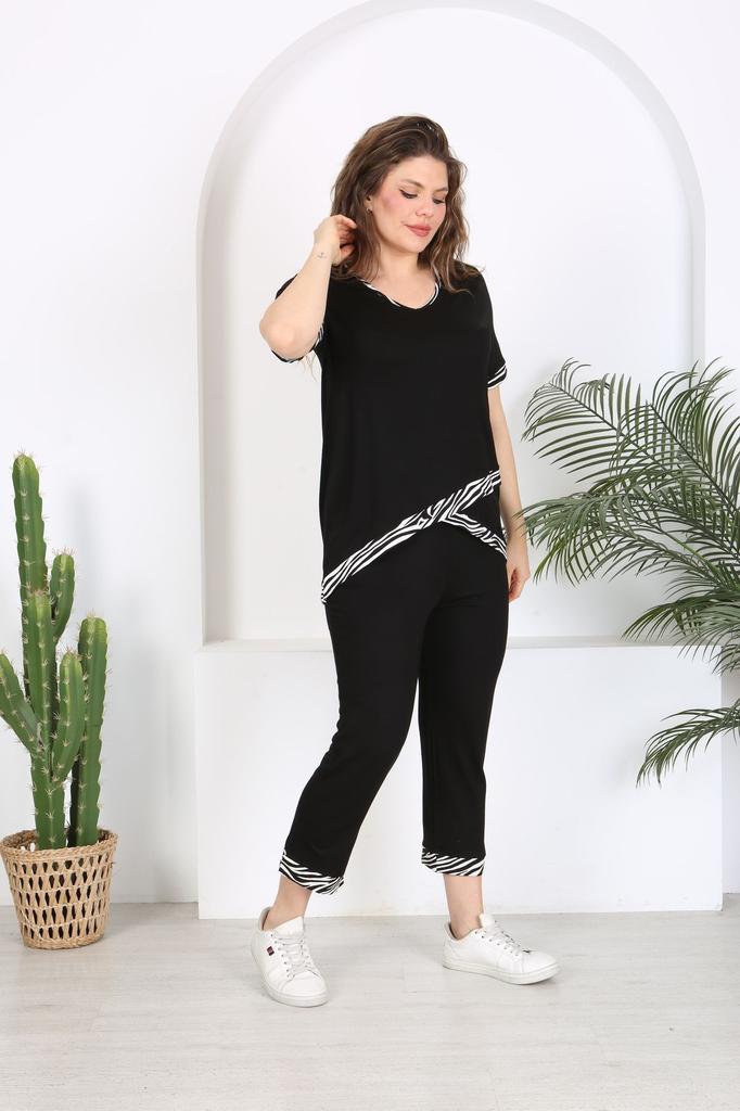 Damski Modny Zestaw Dresowy Duży Rozmiar Plus Size Z Detalami Garni Krzyżowym Czarny