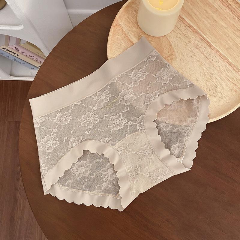 Damen Sommer Reiner Spitzenjacquard Blasennetz Wickel Hüfte Haut 10A Antibakterischer Schritt Taille Dreieck Slips