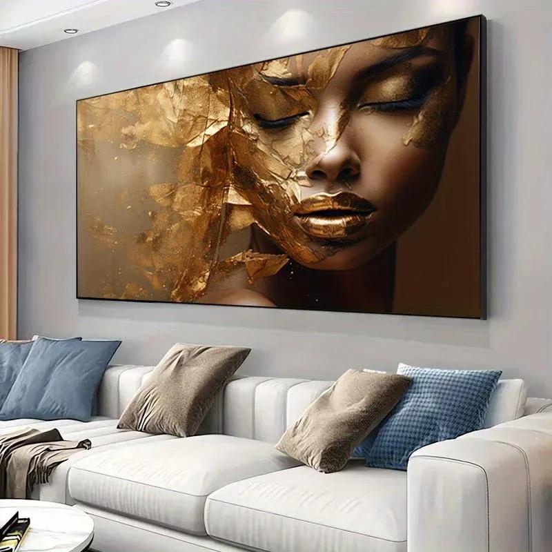 Golden Female Art Canvas Painting Art For Living Room Modern Frameless Canvas Poster for Bedroom and Living Room Decoration