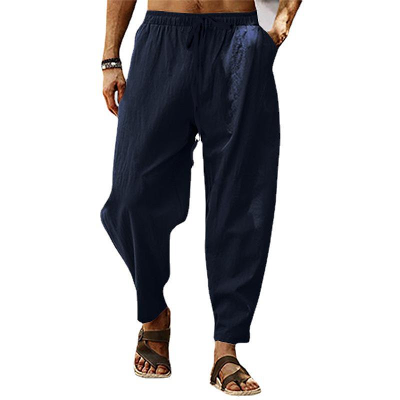2023 Summer Men's Hip Hop Breathable Cotton Linen Loose Casual Pants