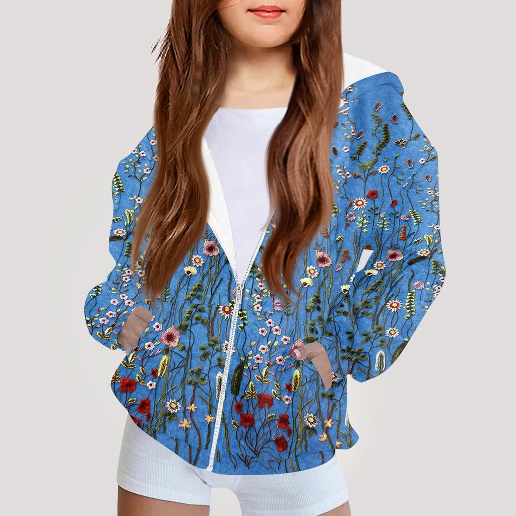 Kinder Mode Bedrucktes Langarm Kapuzensweatshirt Mädchen Hoodie Jacke