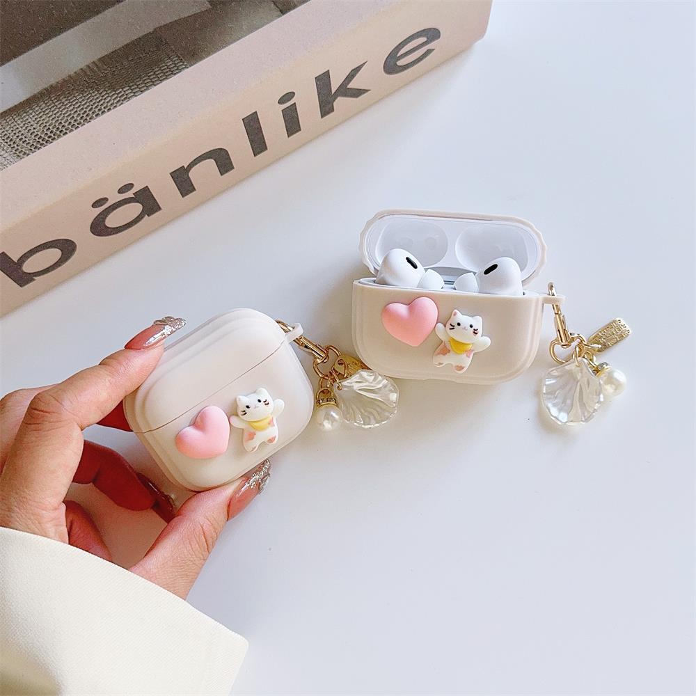 Earphone Case Love Cute Cat for Airpods Pro 1/2/3 High Quality Fall Protection Case Soft Silicone with Keychain Fashionable