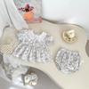 Summer Girls Bunny Print Short Sleeve Ruffled Collar Top and Shorts Set
