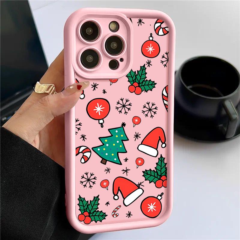 Cartoon Merry Christmas Pattern Matte Cover For iPhone 16 Pro Max 15 Plus 14 Pro 13 12 11 XS XR 17 Soft Silicone Len Protection Shockproof Phone Case