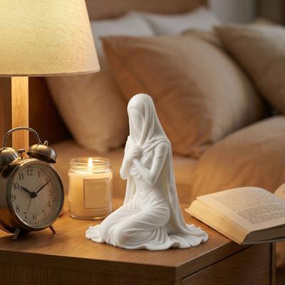 Kneeling Pray Girl Figurine 3D Printed Hooded Cowl Praying Women Statue Sculpture Home Office Desktop Religious Ornament