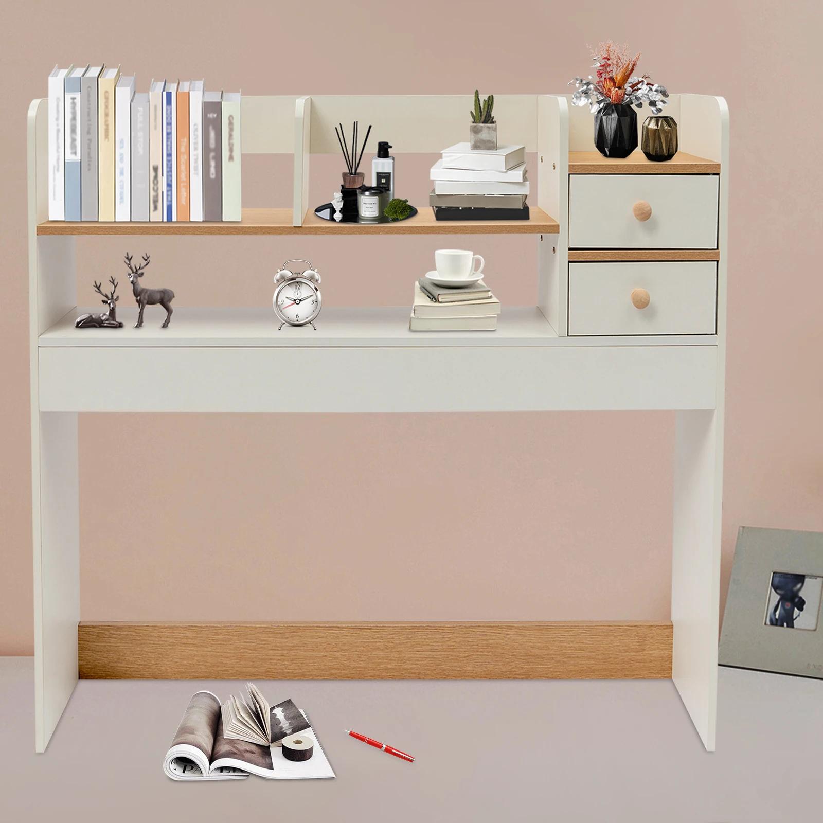 Bymaocar 2-tire White Bookshelf Desktop Storage Organizer W 2 Drawers 5 Open Compartments For Study Rooms Offices Libraries белый 11060₽
