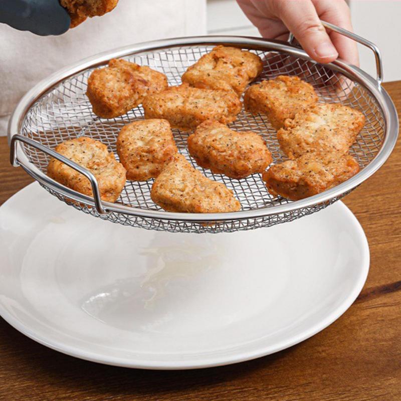Frying Oil Drain Rack Stainless Steel Mesh Filtering Basket with Tray Oil Drip Filter Air Fryer Accessories Kitchen Draining