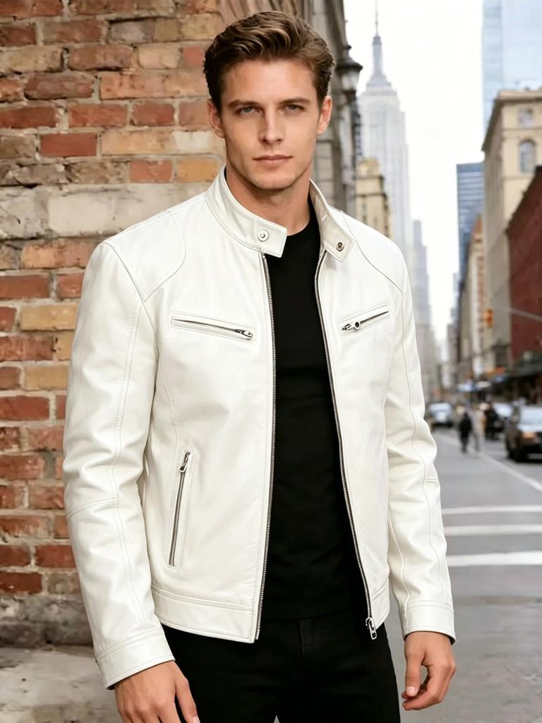 Men's slim-fit PU leather jacket stand-up collar locomotive jacket autumn and winter trend short jacket fashion casual leather jacket
